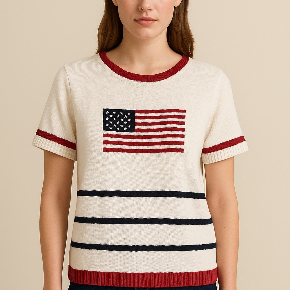 Crazy Horse Red White Blue Striped Shirt Sleeve Patriotic Sweater
